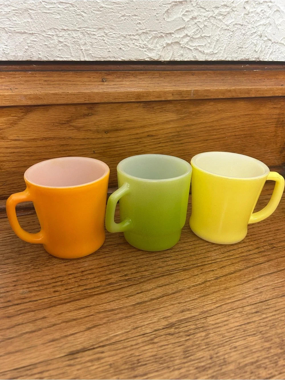 VTG Anchor Hocking Fire King Milk Glass Stackable Mugs Orange Lime Green Yellow
